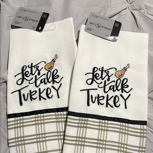 White and Black Embroidered Kitchen Towels NWT
